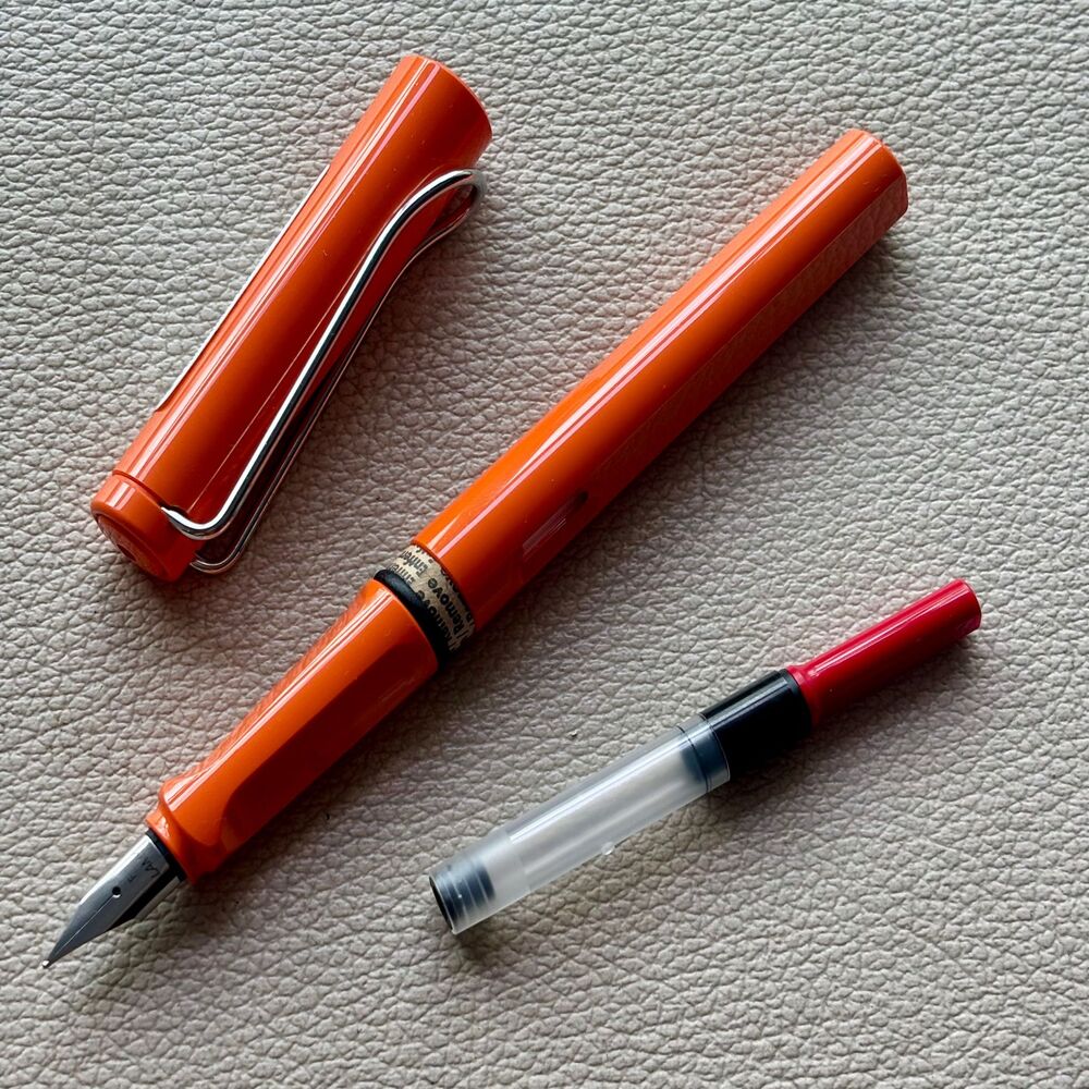 2009 Lamy Orange Silver Clip Safari Fountain Pen Dot Cap
