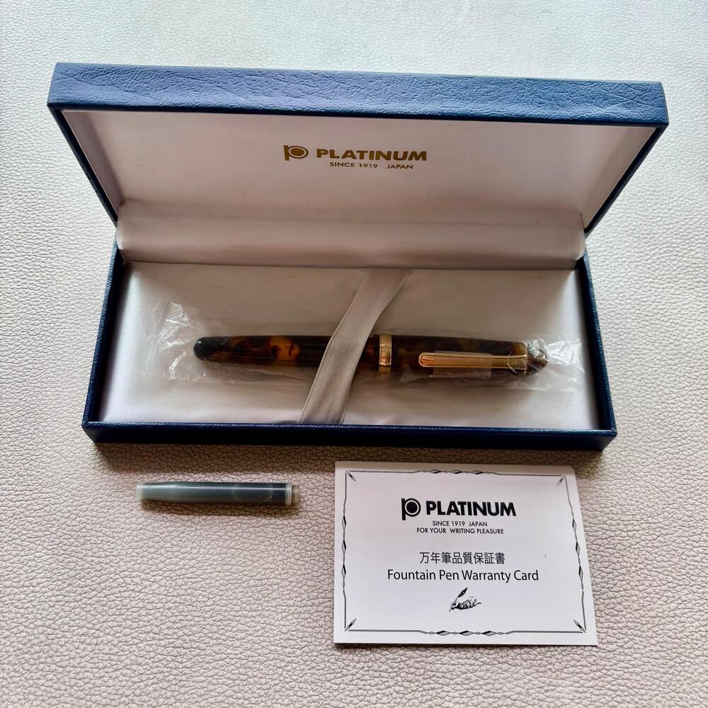 Platinum Tortoise Celluloid with Gold Plated trim Fountain Pen 14k Gold nib Discontinued